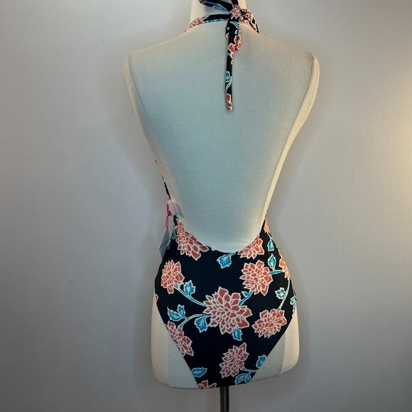 Vanilla Beach Women's Black Floral Scalloped Edge One-Piece Swimsuit - Size XS - Picture 3 of 4
